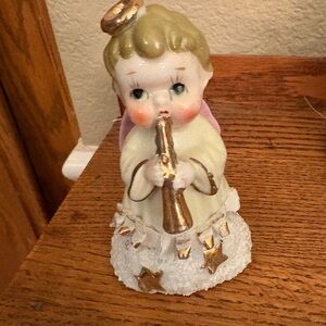 Vintage Ceramic Christmas Angel Figurine with Gold Accents